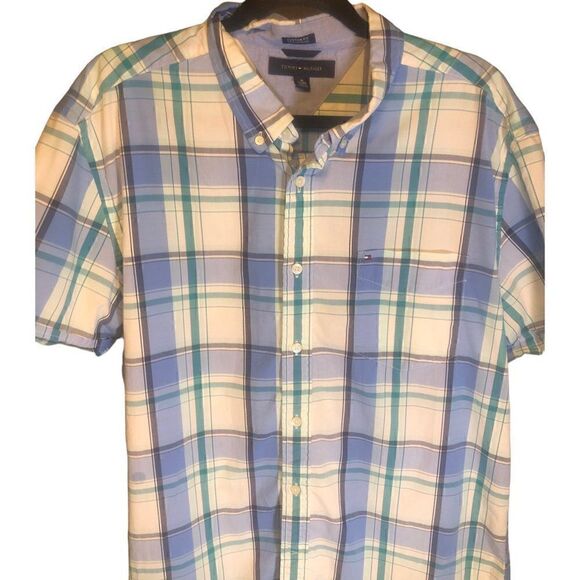 Tommy Hilfiger Blue & Yellow S/S Button Down preppy prep school Shirt Size XL - Picture 2 of 6